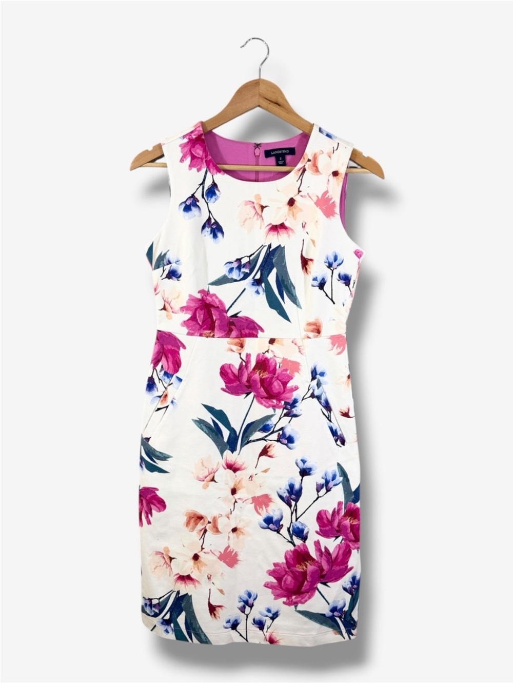 Lands End Floral Sheath Dress Size 2 Garden Party Wedding Elegant Classic Casual